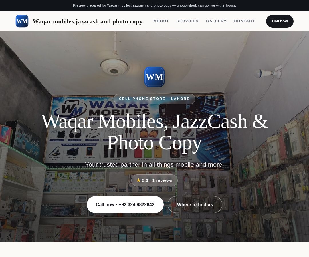 Waqar mobiles,jazzcash and photo copy