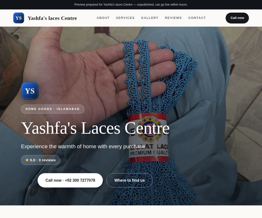 Yashfa's laces Centre